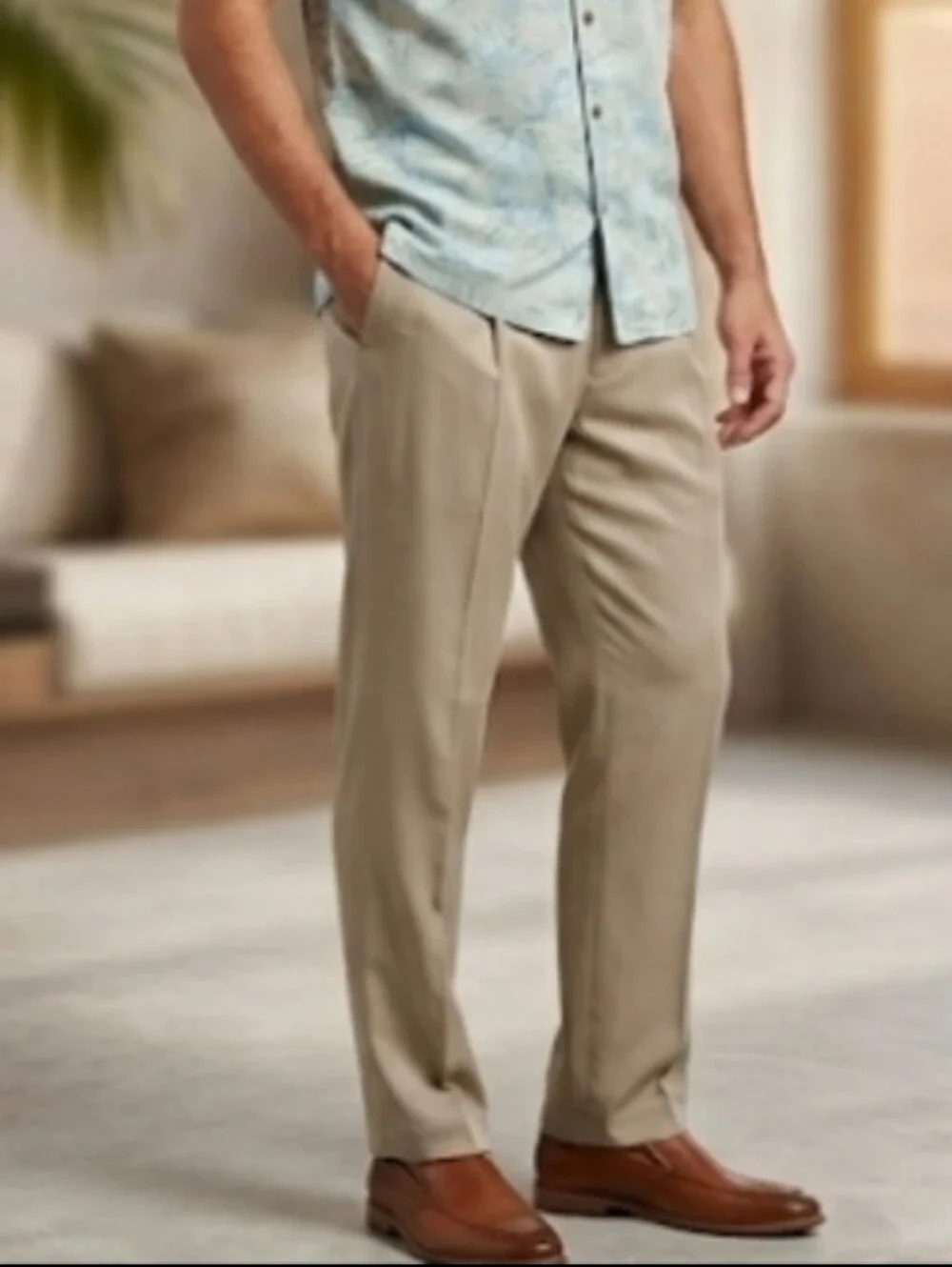 Tommy Bahama Men’s Silk & Bamboo Pleated Trousers 34x30 Tan Khaki